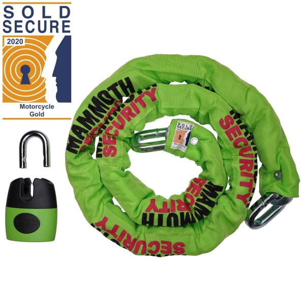 Bike It Mammoth Sold Secure Gold Approved 12mm x 1.8m Square Chain With Shackle Lock